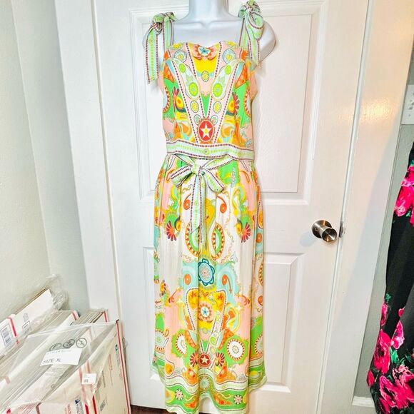 Rose & Olive Colorful Boho Paisley Geometric Maxi Skirt Set Pockets Green S NWOT - Picture 3 of 11